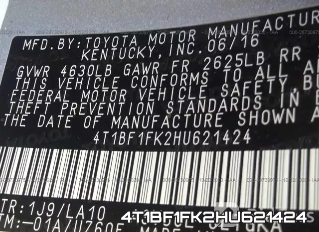 4T1BF1FK2HU621424 фото 10
