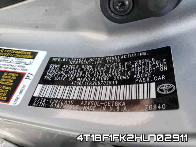 4T1BF1FK2HU702911 фото 2