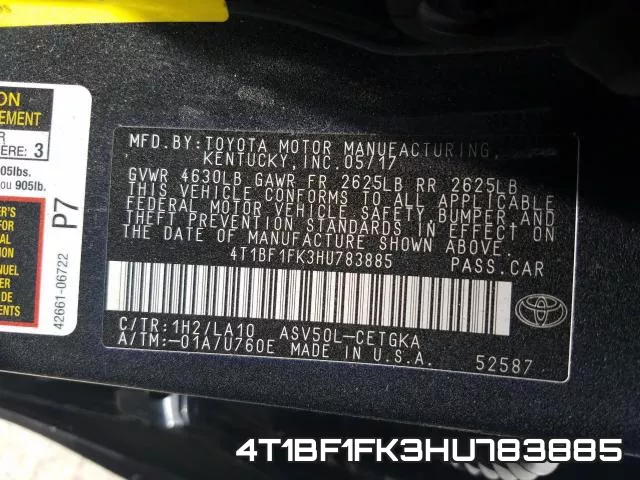 4T1BF1FK3HU783885 фото 2
