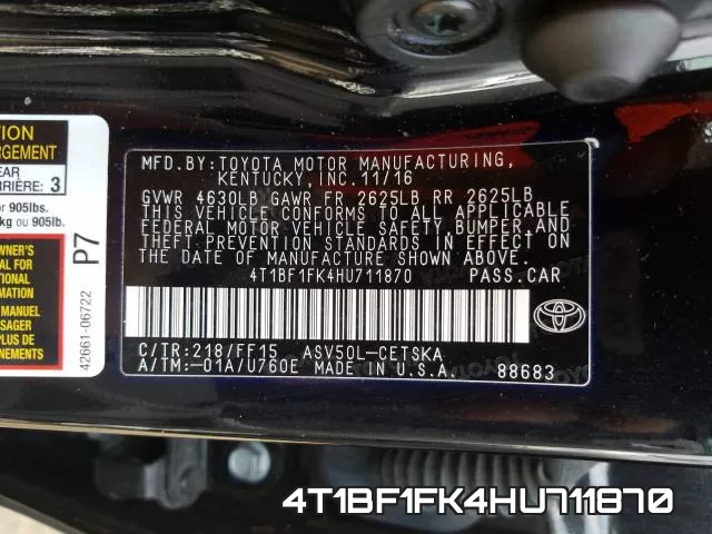 4T1BF1FK4HU711870 фото 2