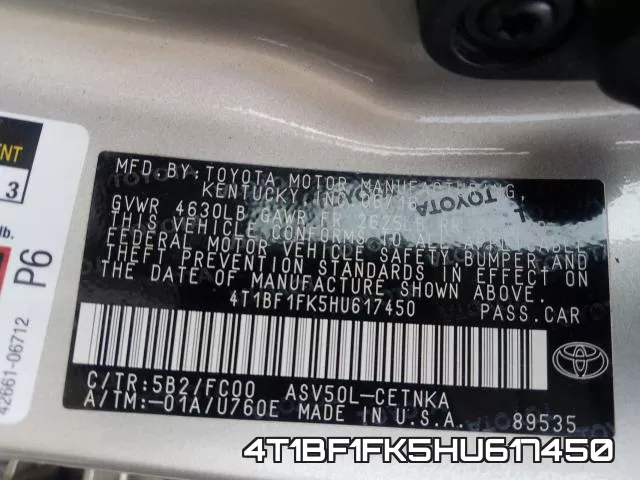 4T1BF1FK5HU617450 фото 2