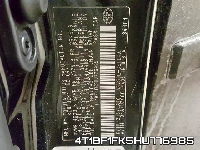 4T1BF1FK5HU776985 фото 2