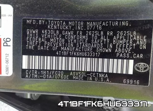 4T1BF1FK6HU633317 фото 10
