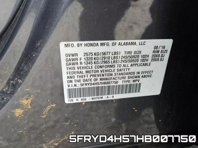 5FRYD4H57HB007750 фото 2