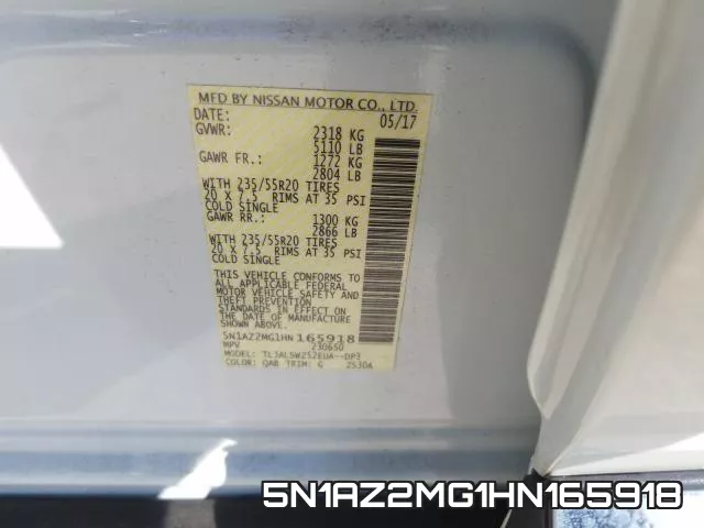 5N1AZ2MG1HN165918 фото 2