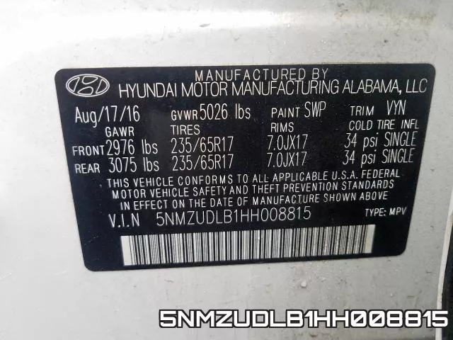 5NMZUDLB1HH008815 фото 2