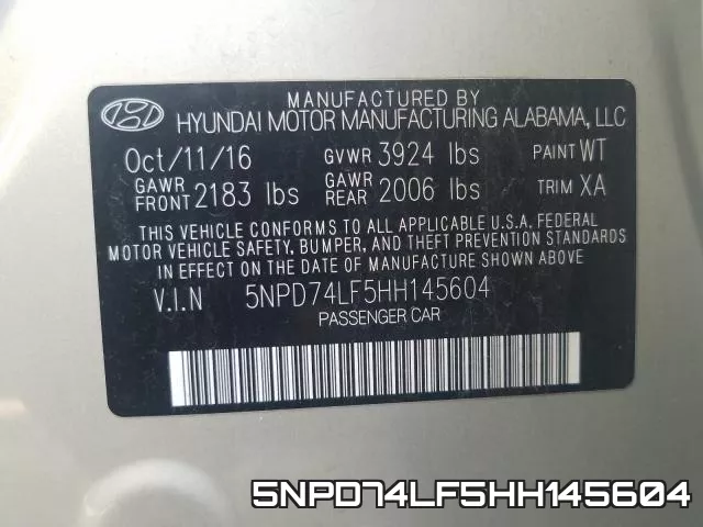 5NPD74LF5HH145604 фото 2