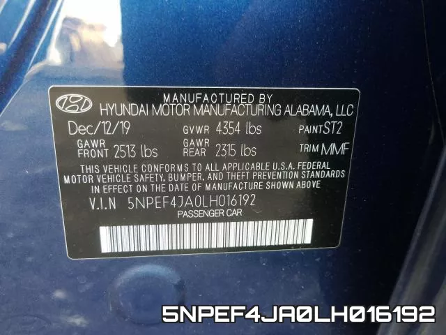 5NPEF4JA0LH016192 фото 2
