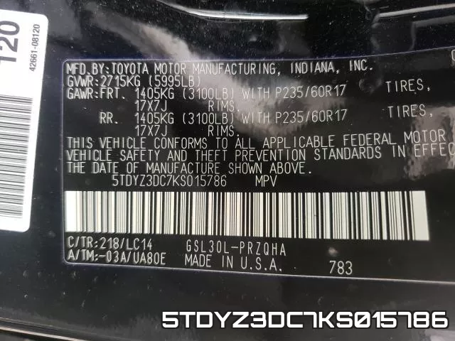 5TDYZ3DC7KS015786 фото 2
