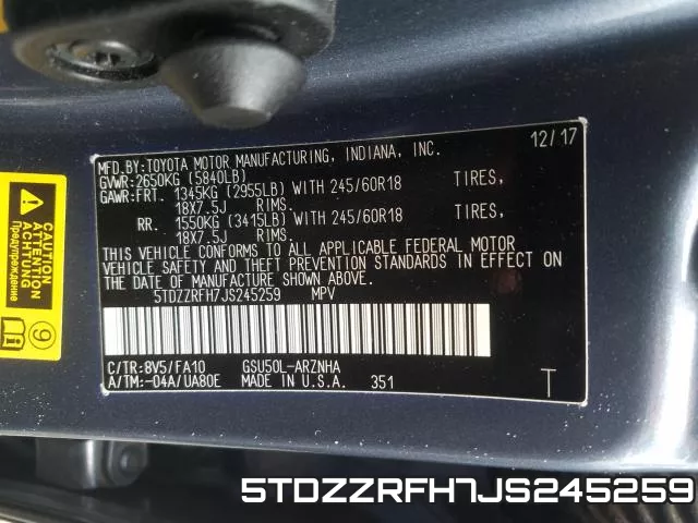 5TDZZRFH7JS245259 фото 2