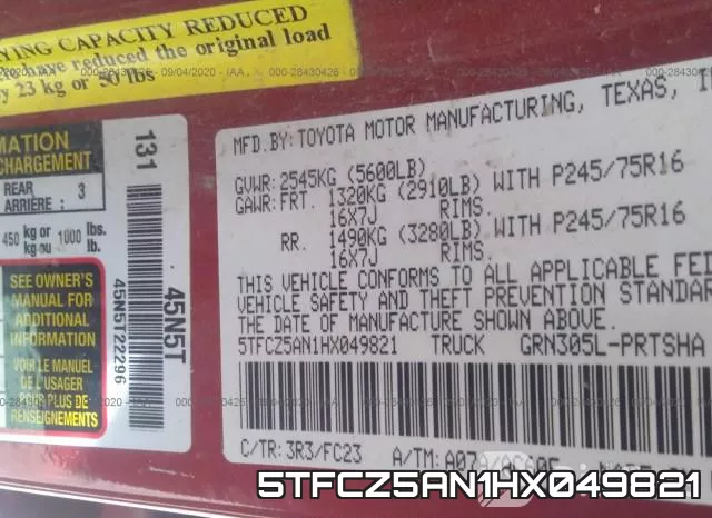 5TFCZ5AN1HX049821 фото 10