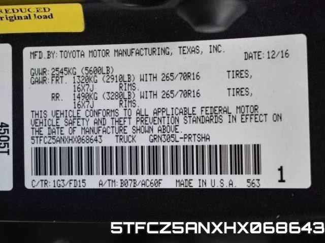 5TFCZ5ANXHX068643 фото 2