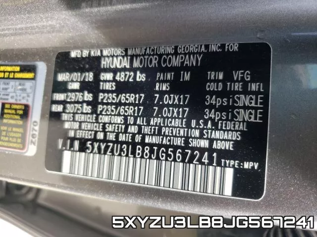 5XYZU3LB8JG567241 фото 2