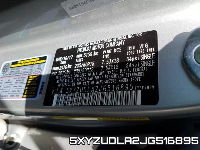 5XYZUDLA2JG516895 фото 2