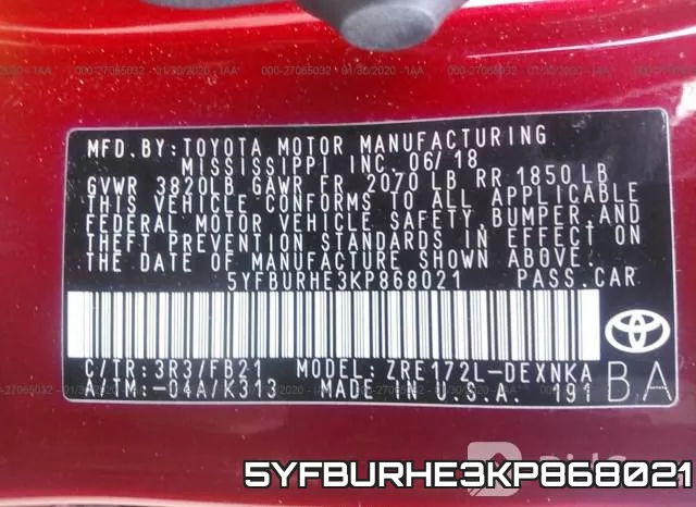 5YFBURHE3KP868021 фото 10
