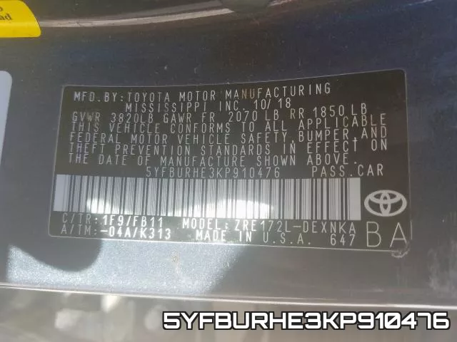 5YFBURHE3KP910476 фото 2