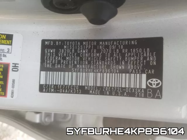 5YFBURHE4KP896104 фото 2