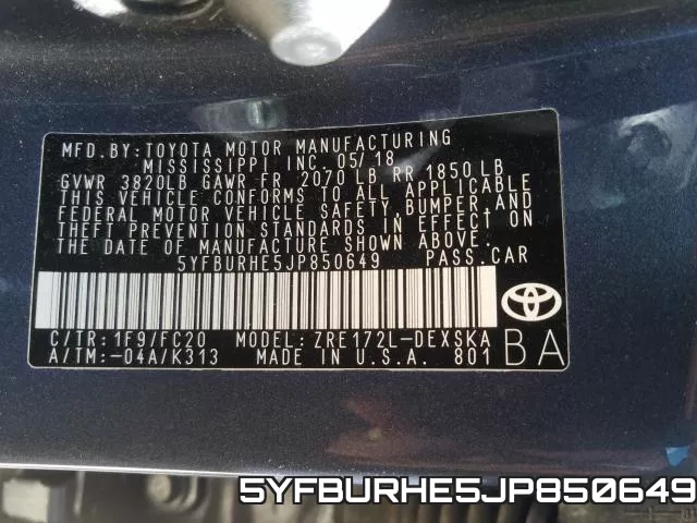 5YFBURHE5JP850649 фото 2