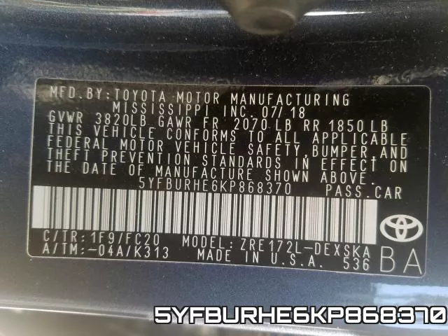 5YFBURHE6KP868370 фото 2