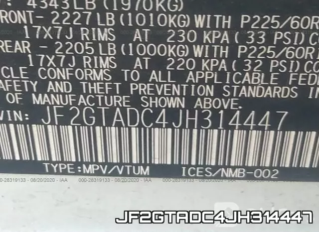 JF2GTADC4JH314447 фото 10