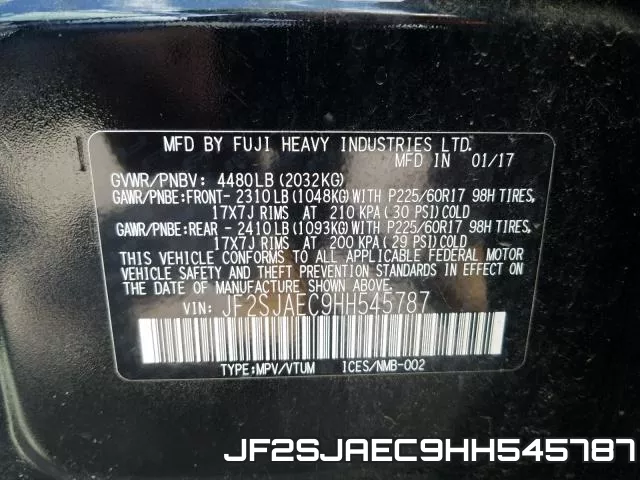 JF2SJAEC9HH545787 фото 2
