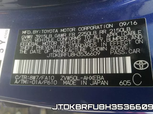 JTDKBRFU8H3536609 фото 2