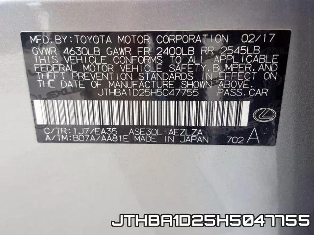 JTHBA1D25H5047755 фото 2
