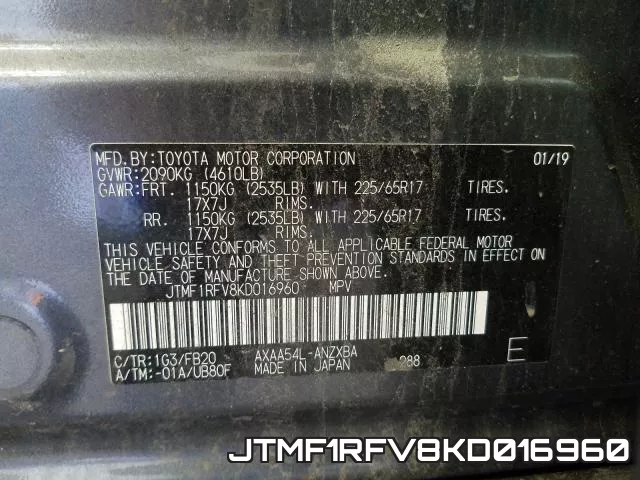 JTMF1RFV8KD016960 фото 2