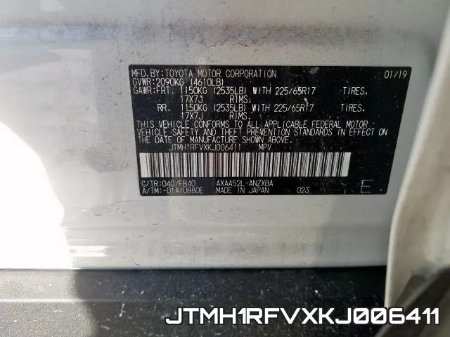 JTMH1RFVXKJ006411 фото 2