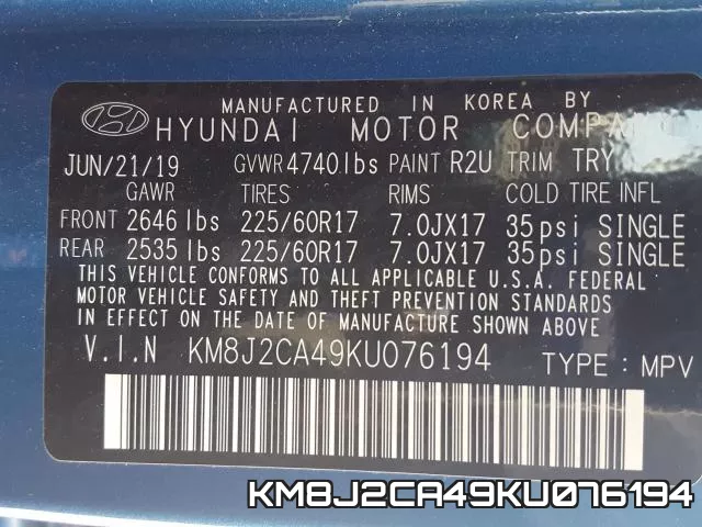 KM8J2CA49KU076194 фото 2
