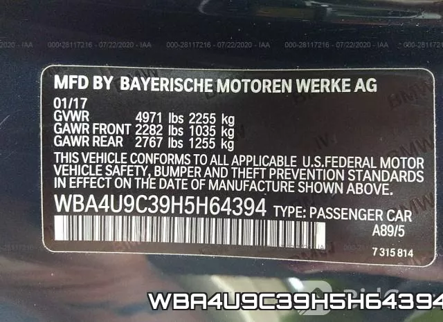 WBA4U9C39H5H64394 фото 10