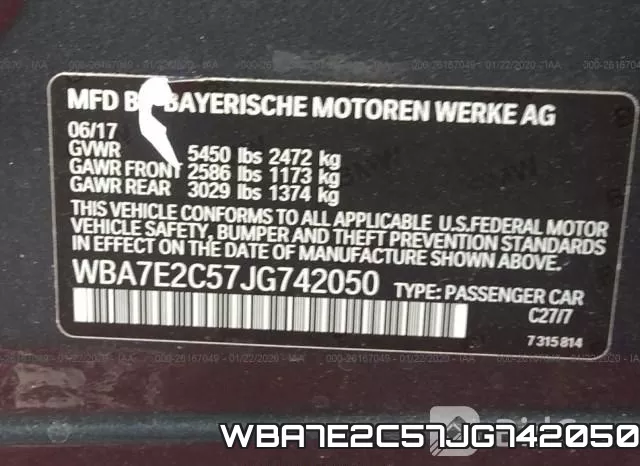 WBA7E2C57JG742050 фото 10