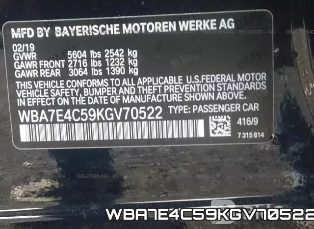 WBA7E4C59KGV70522 фото 10