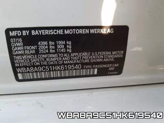 WBA8A9C51HK619540 фото 2