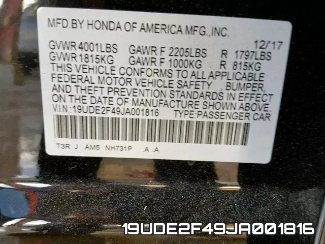 19UDE2F49JA001816 фото 2