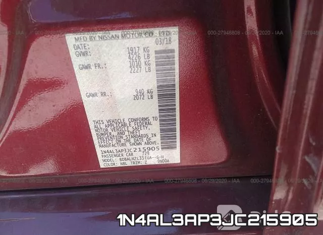 1N4AL3AP3JC215905 фото 9