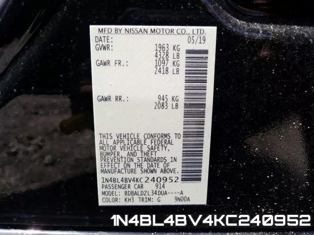 1N4BL4BV4KC240952 фото 2