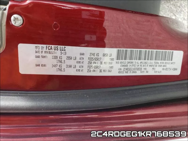 2C4RDGEG1KR768539 фото 2