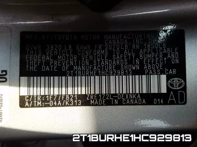 2T1BURHE1HC929813 фото 2