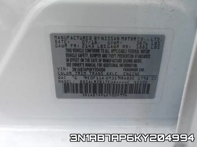 3N1AB7AP6KY204994 фото 2
