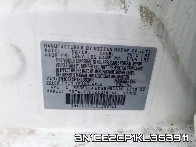 3N1CE2CP1KL353911 фото 2