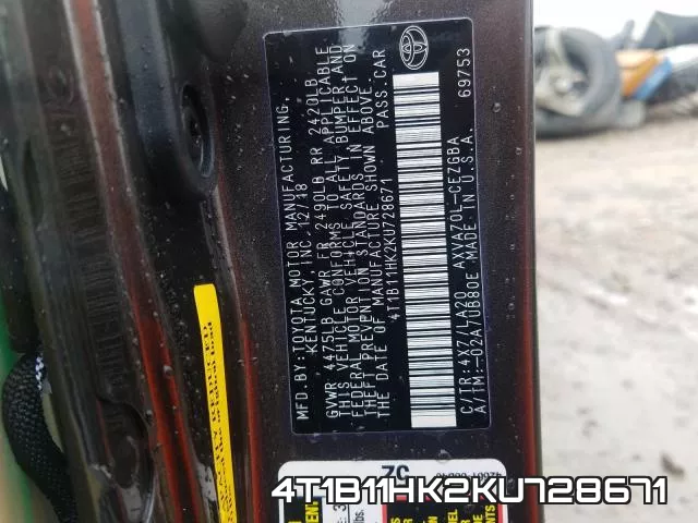 4T1B11HK2KU728671 фото 2