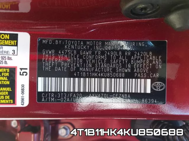 4T1B11HK4KU850688 фото 2