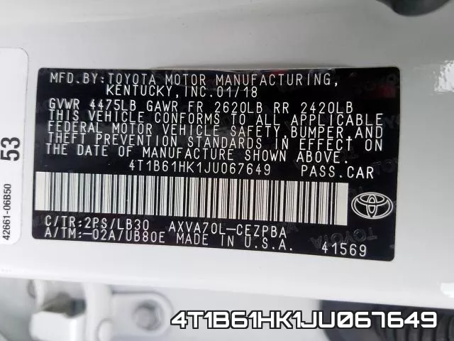 4T1B61HK1JU067649 фото 2