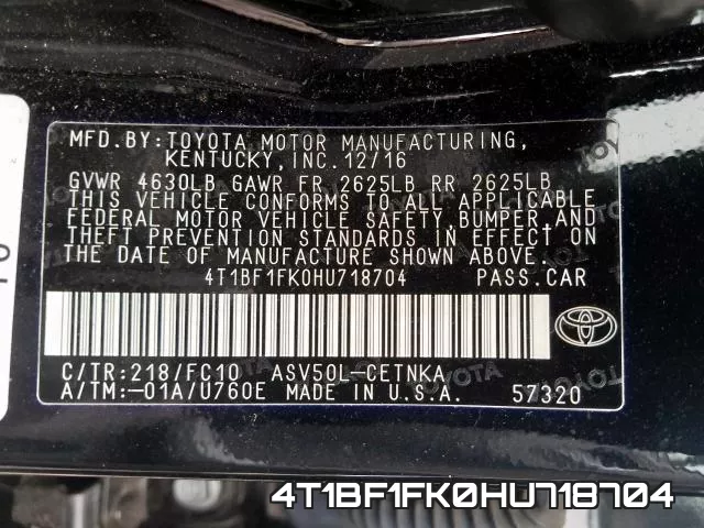 4T1BF1FK0HU718704 фото 2