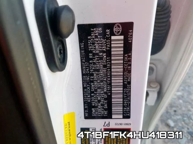 4T1BF1FK4HU418311 фото 2
