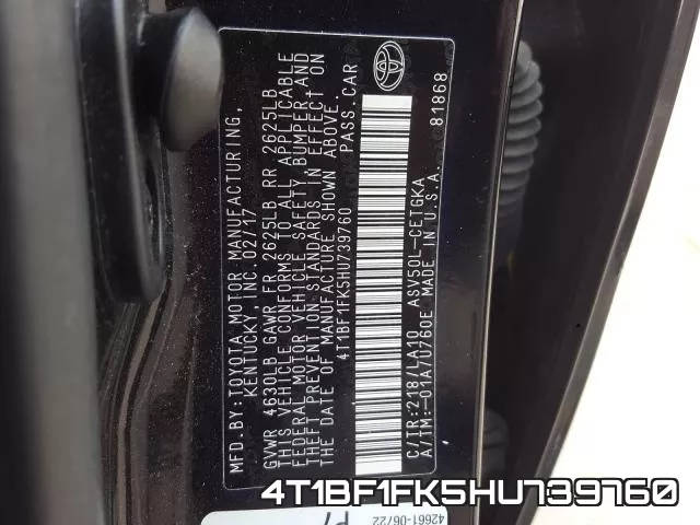 4T1BF1FK5HU739760 фото 2