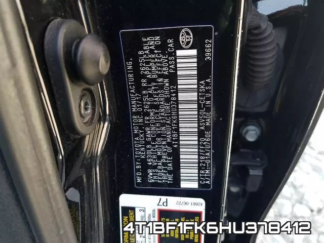 4T1BF1FK6HU378412 фото 2