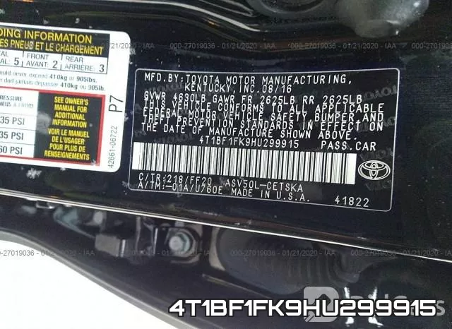 4T1BF1FK9HU299915 фото 10
