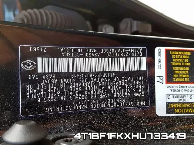 4T1BF1FKXHU733419 фото 2